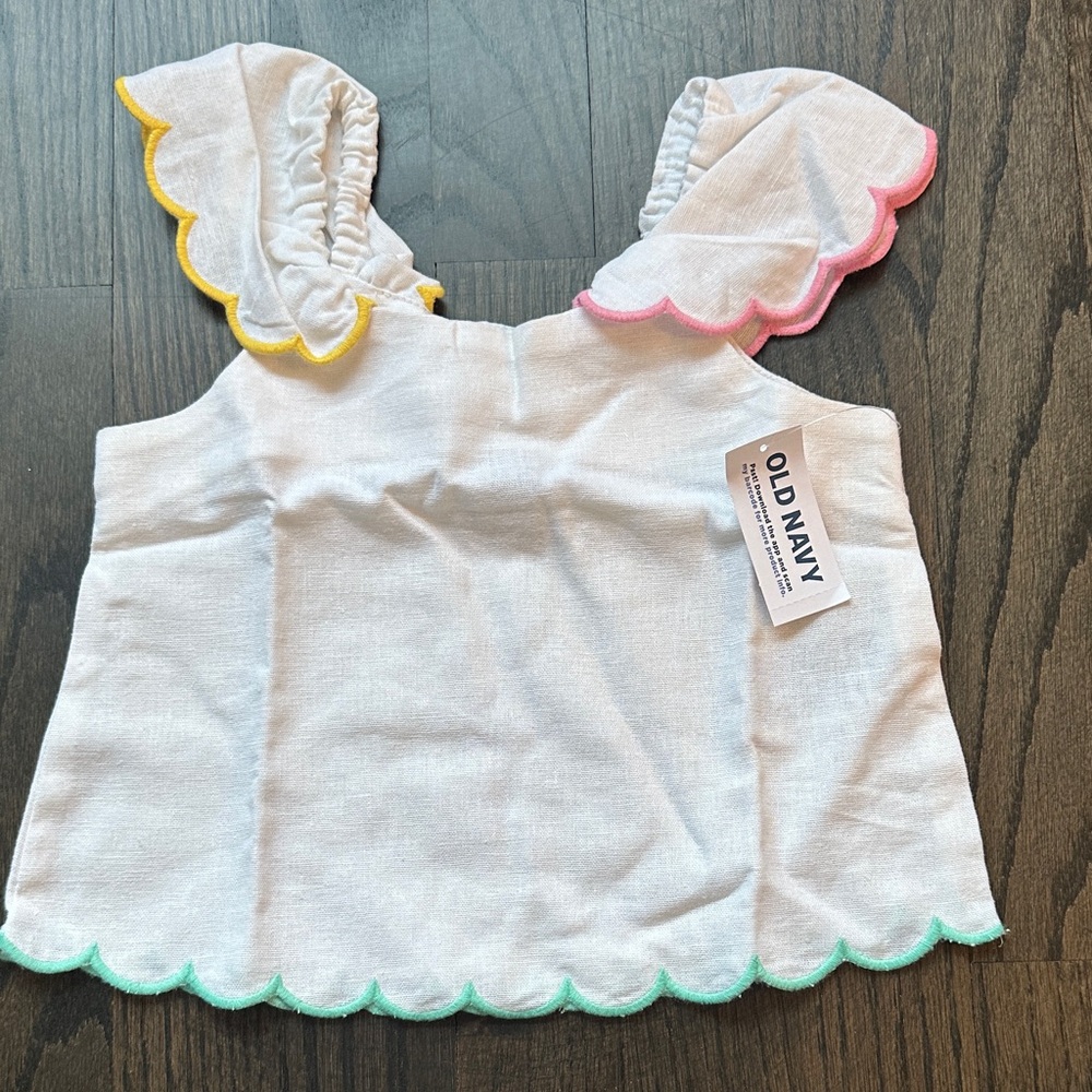 Old Navy White Sleeveless Top with Scalloped Trim